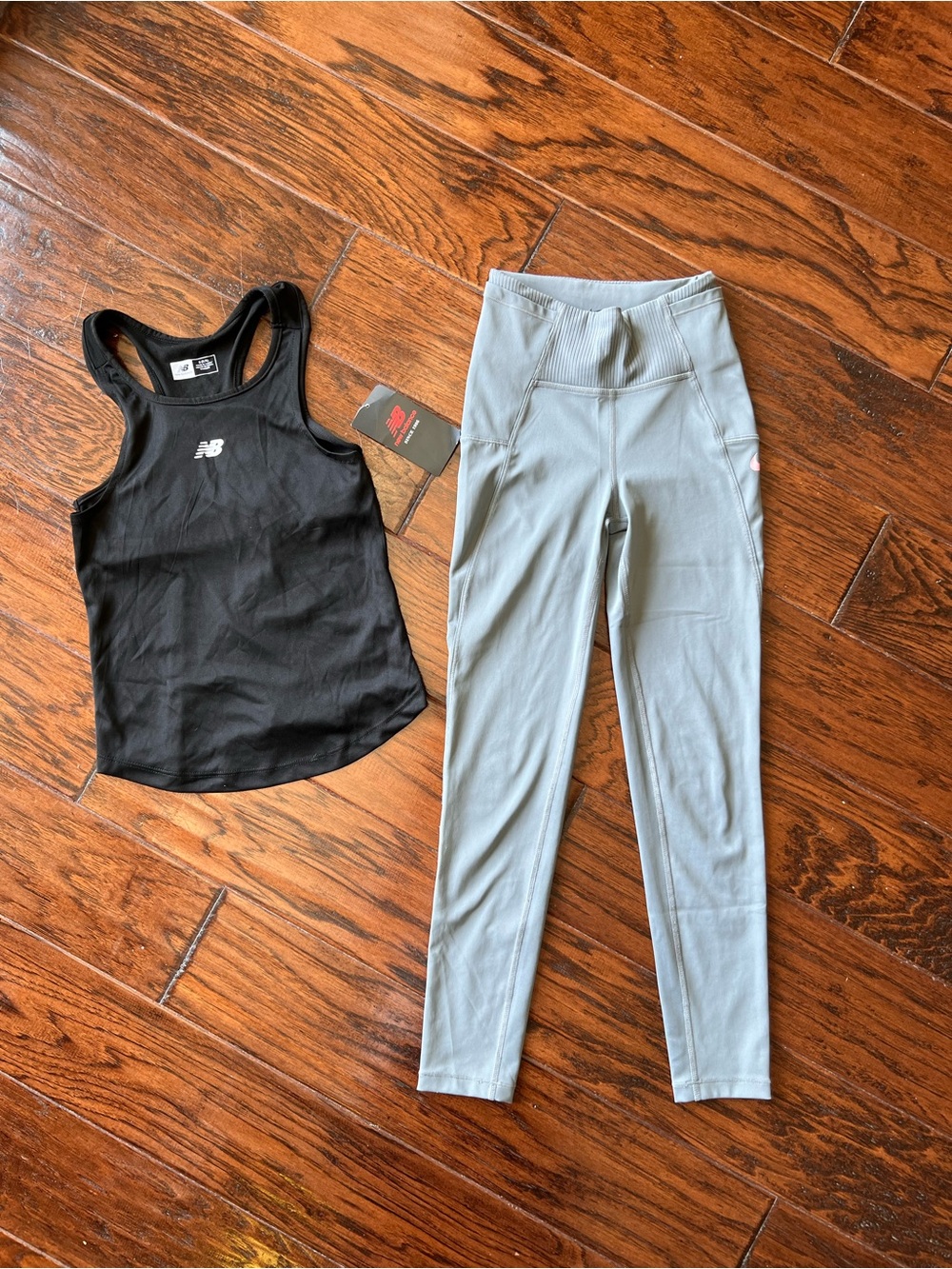 New Balance Black Racerback Tank & Nike Light Blue Leggings Girls Set